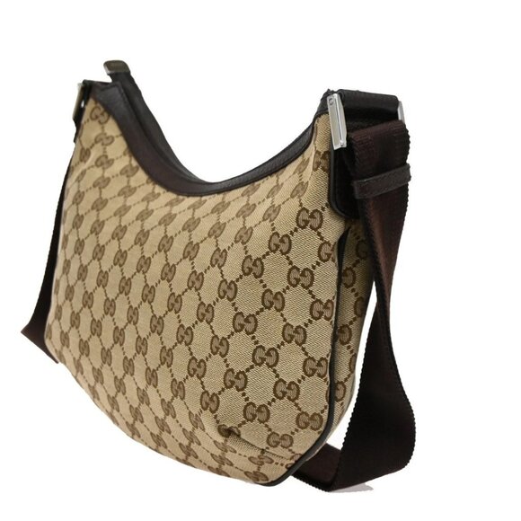 GUCCI GG Pattern Half Moon Shoulder Bag Canvas Leather Beige SHW Italy 70DA218 - Picture 4 of 14